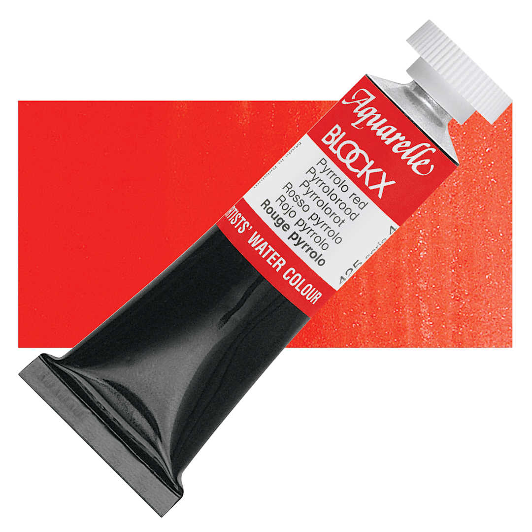 Open in modal - Blockx Artists' Watercolor - Pyrrolo Red, 15 ml Tube and swatch