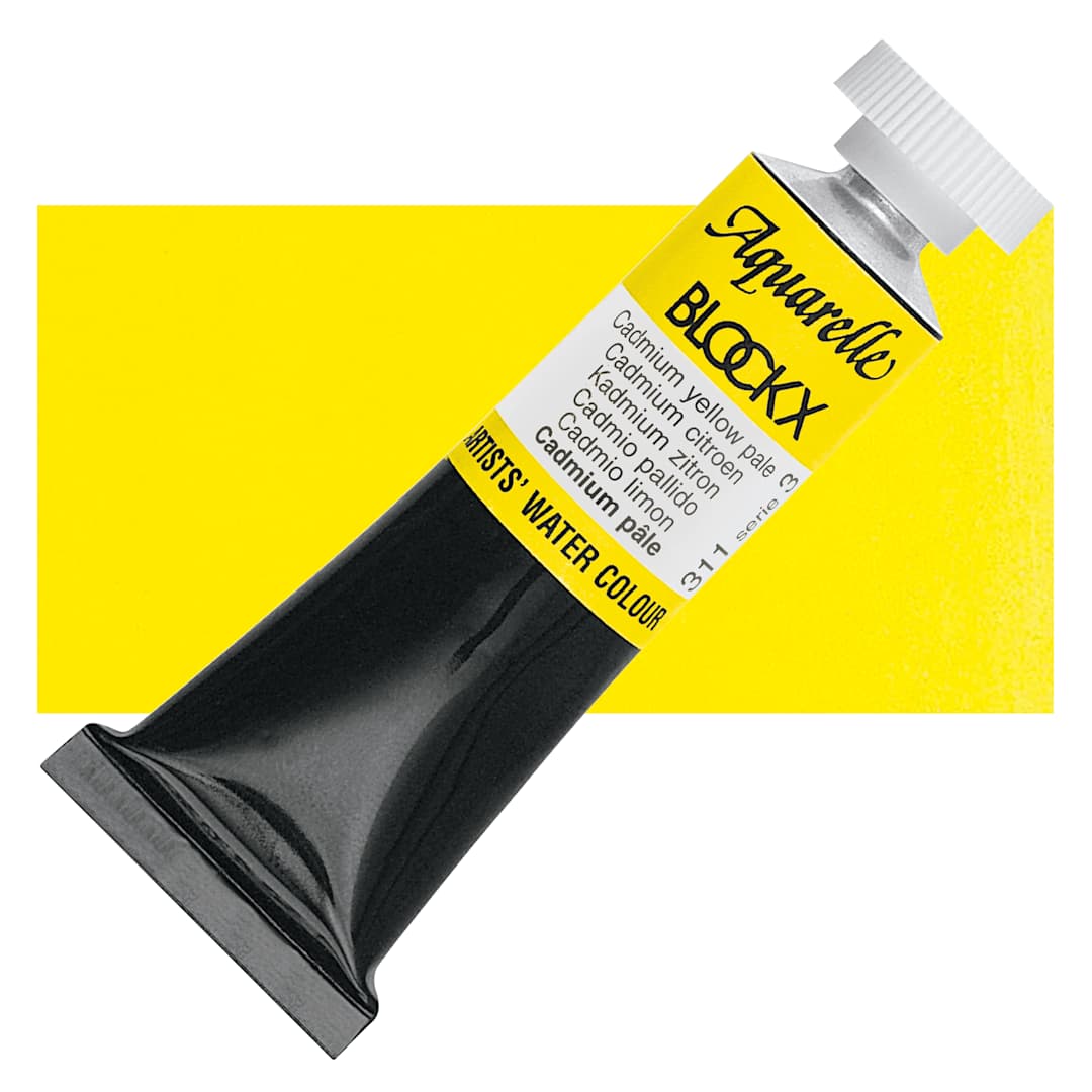 Open in modal - Blockx Artists' Watercolor - Cadmium Yellow Pale, 15 ml tube and swatch