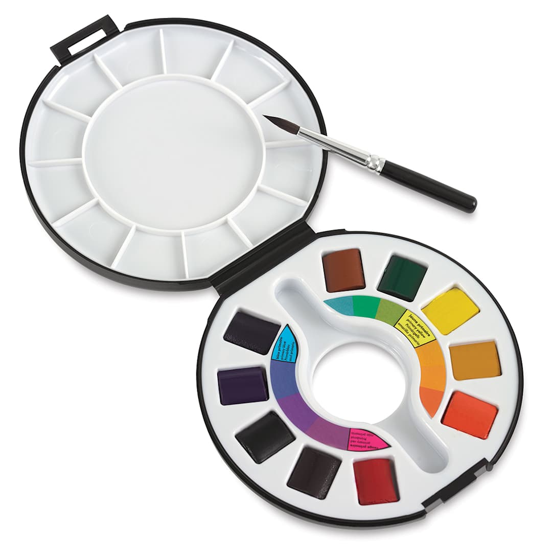Open in modal - Raphaël Watercolor Travel Pan Set - Shown open with included brush removed