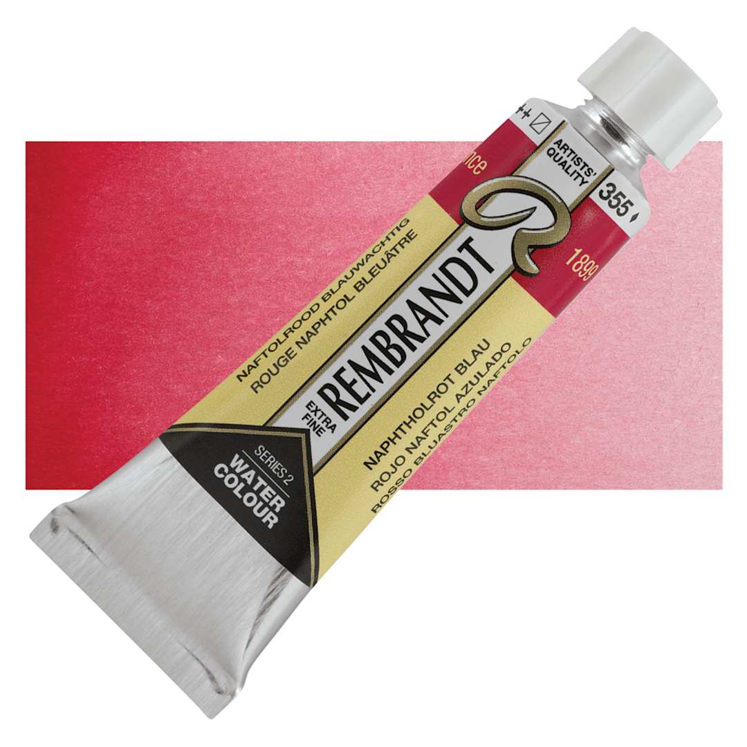 Open in modal - Rembrandt Artist Watercolor - Naphthol Red Bluish, 10 ml tube and swatch