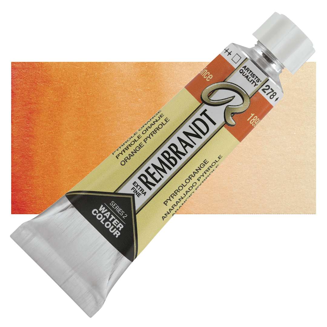 Open in modal - Rembrandt Artist Watercolor - Pyrrole Orange, 10 ml tube and swatch