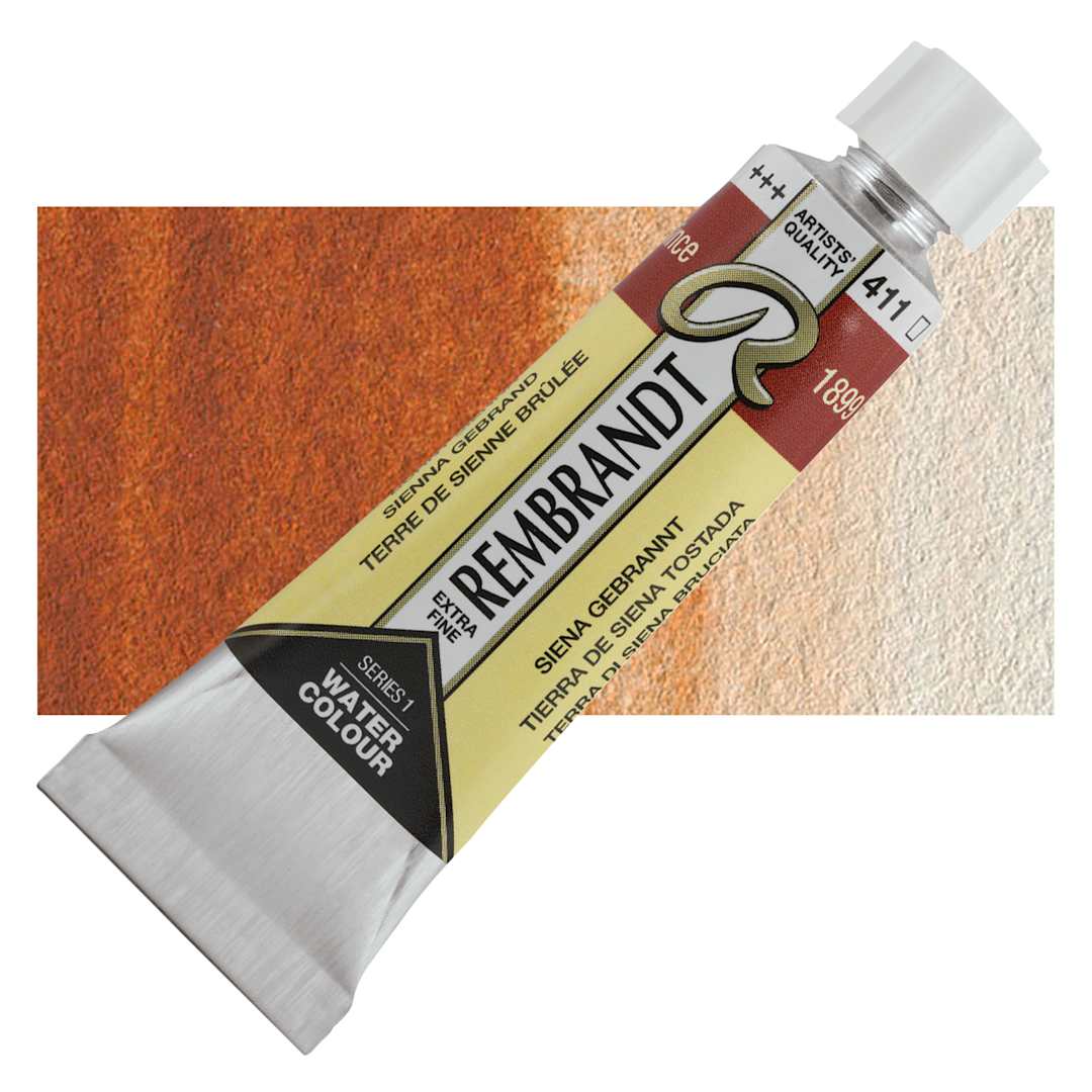 Open in modal - Rembrandt Artist Watercolor - Burnt Sienna, 10 ml tube and swatch
