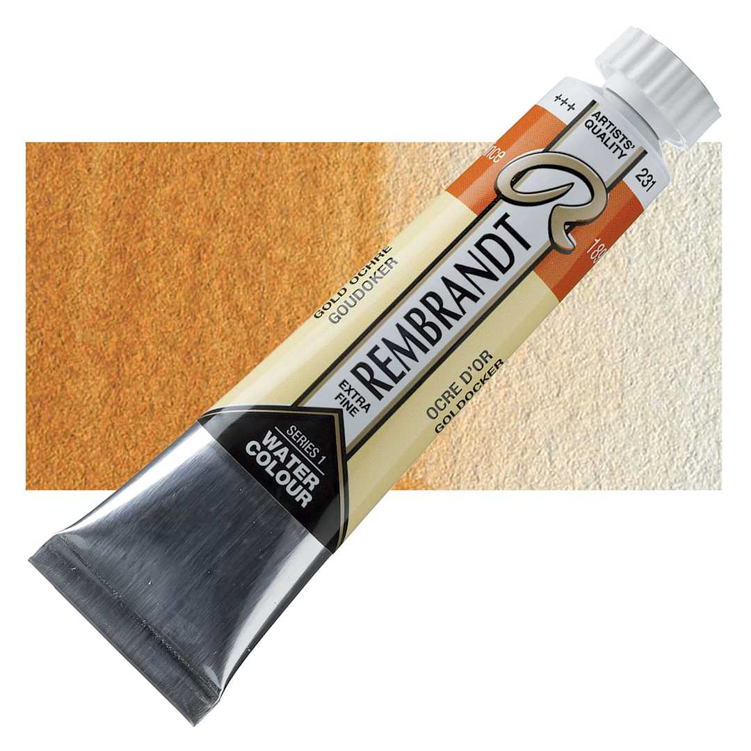 Open in modal - Rembrandt Artist Watercolor - Gold Ochre, 20 ml tube and swatch