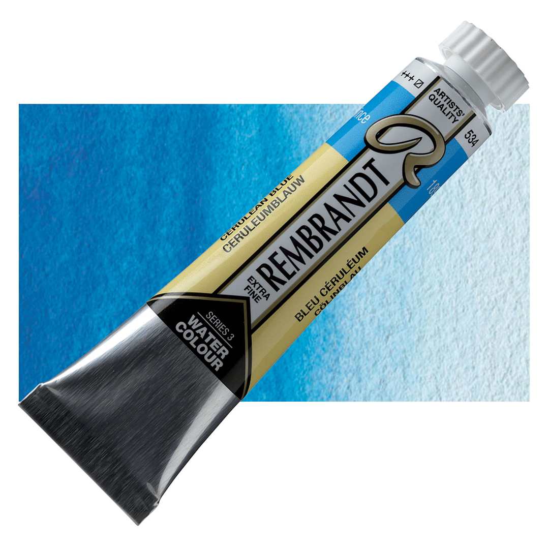 Open in modal - Rembrandt Artist Watercolor - Cerulean Blue, 20 ml tube and swatch