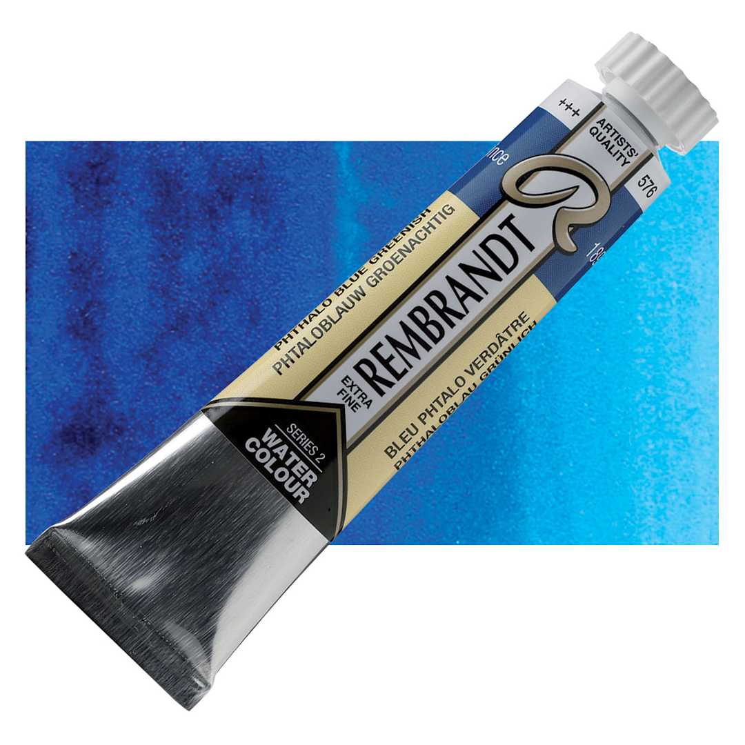 Open in modal - Rembrandt Artist Watercolor - Phthalo Blue Green, 20 ml tube and swatch