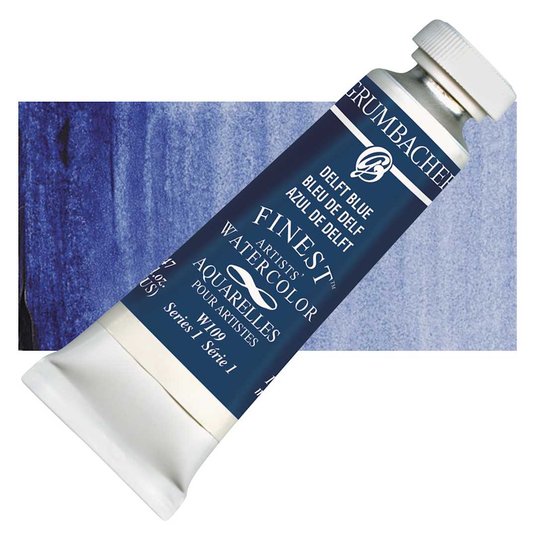 Open in modal - Grumbacher Finest Artists' Watercolor - Delft Blue, 14 ml tube and swatch