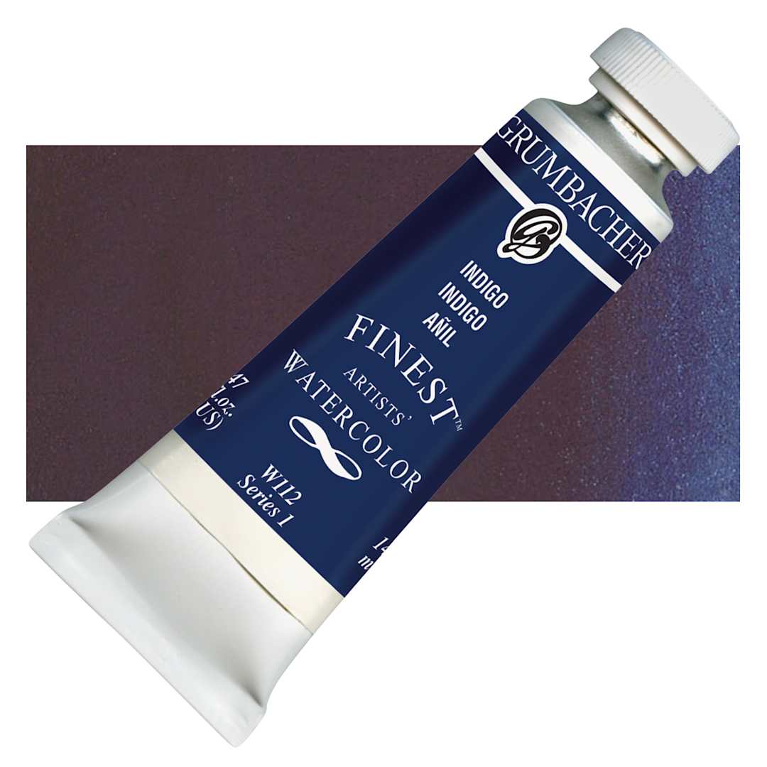 Open in modal - Grumbacher Finest Artists' Watercolor - Indigo, 14 ml tube and swatch