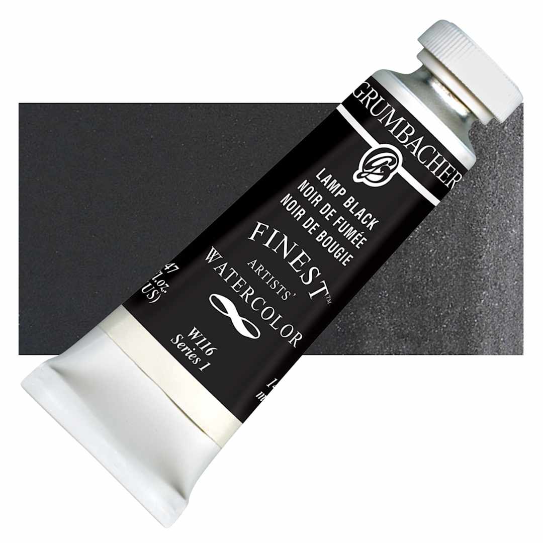 Open in modal - Grumbacher Finest Artists' Watercolor - Lamp Black, 14 ml tube and swatch