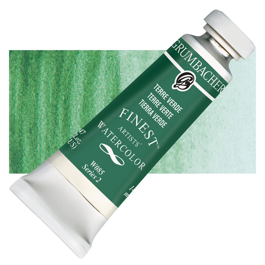 Open in modal - Grumbacher Finest Artists' Watercolor - Terre Verde, 14 ml tube and swatch