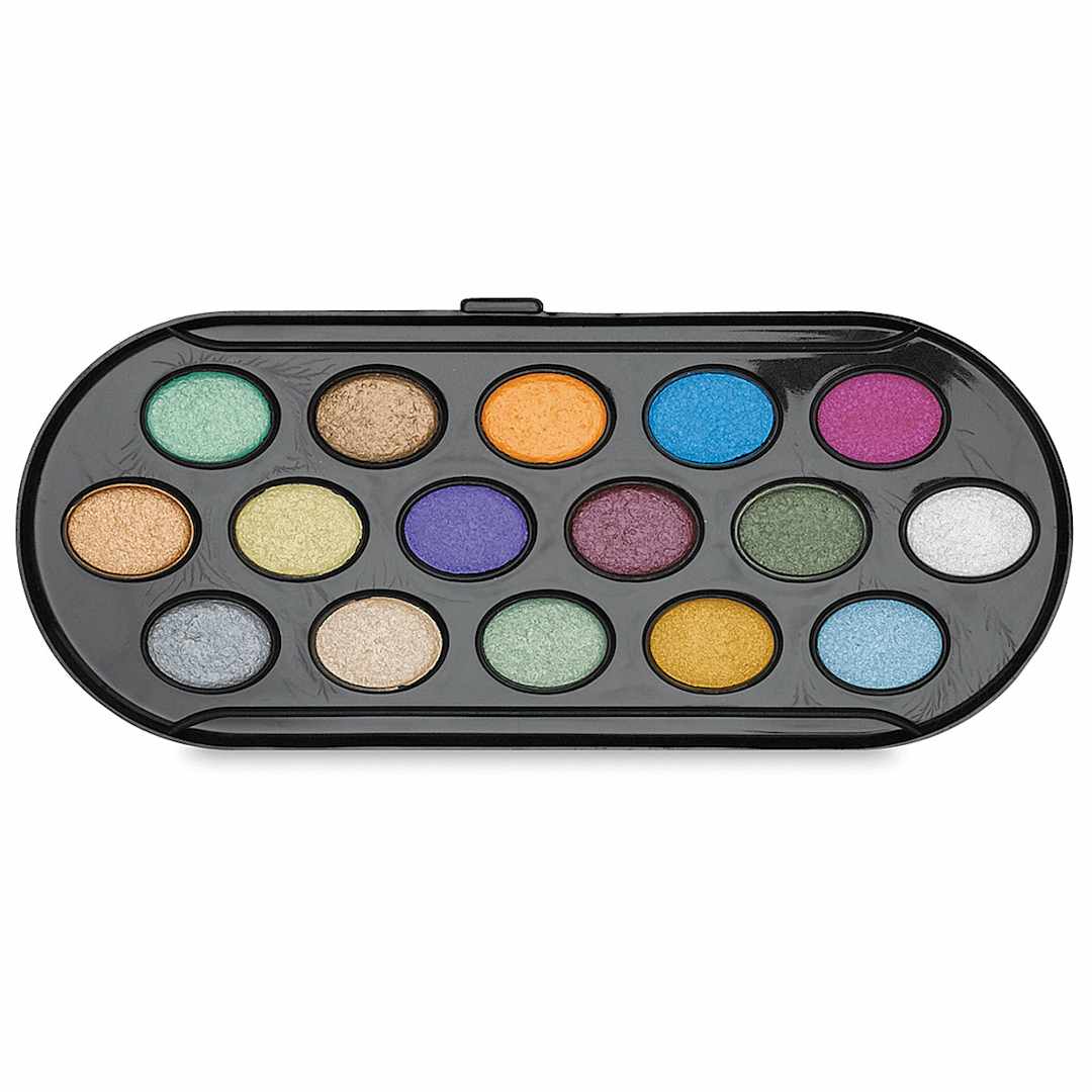 Open in modal - Niji Pearlescent Watercolor Pans - Assorted, Set of 16 colors, Pans