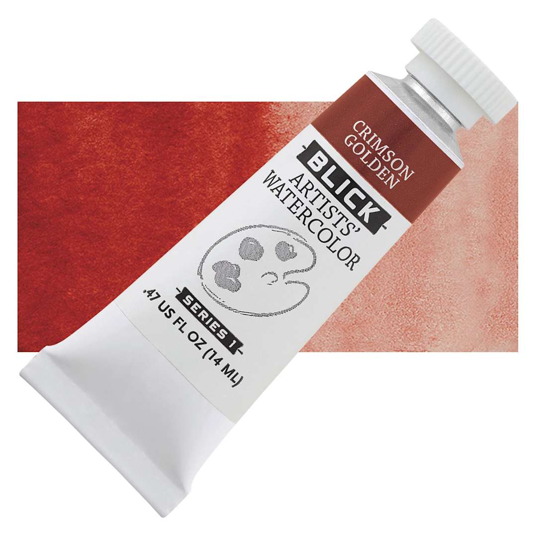 Open in modal - Blick Artists' Watercolor - Crimson Golden, 14 ml tube and swatch