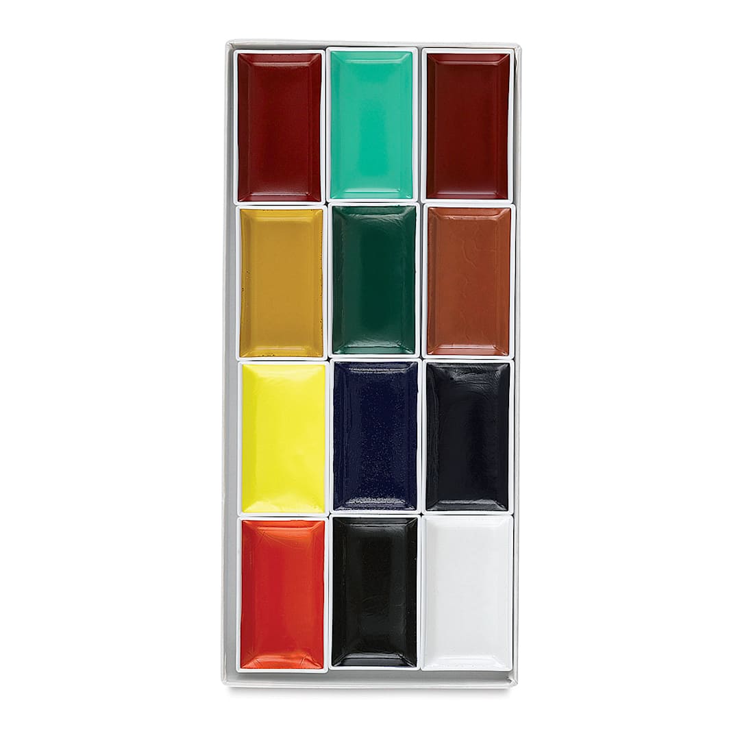 Open in modal - Yasutomo Traditional Japanese Watercolor Pans - Set of 12, Traditional Colors