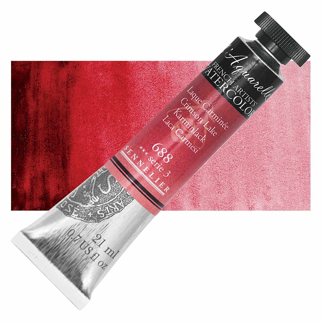Open in modal - Sennelier French Artists' Watercolor - Crimson Lake, 21 ml, Tube and swatch