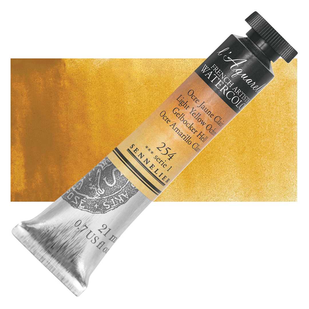 Open in modal - Sennelier French Artists' Watercolor - Light Yellow Ochre, 21 ml, Tube and swatch