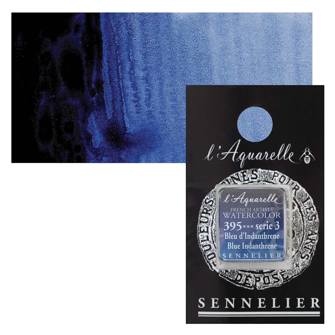 Open in modal - Sennelier French Artists' Watercolor - Blue Indanthrene, Half Pan and swatch