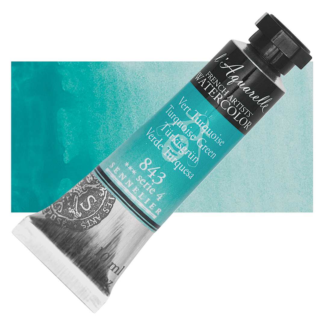 Open in modal - Sennelier French Artists' Watercolor - Turquoise Green, 10 ml Tube and swatch
