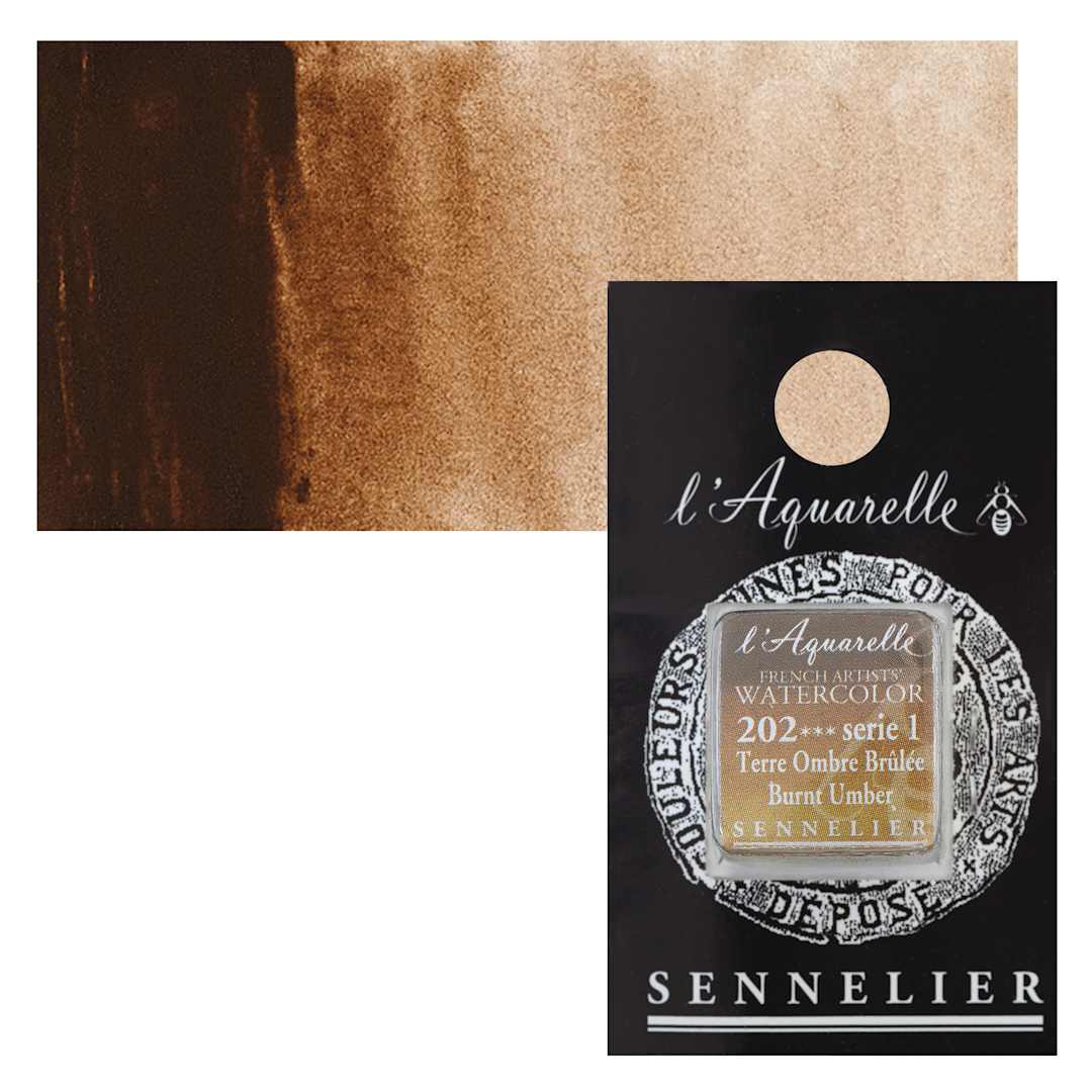 Open in modal - Sennelier French Artists' Watercolor - Burnt Umber, Half Pan and swatch