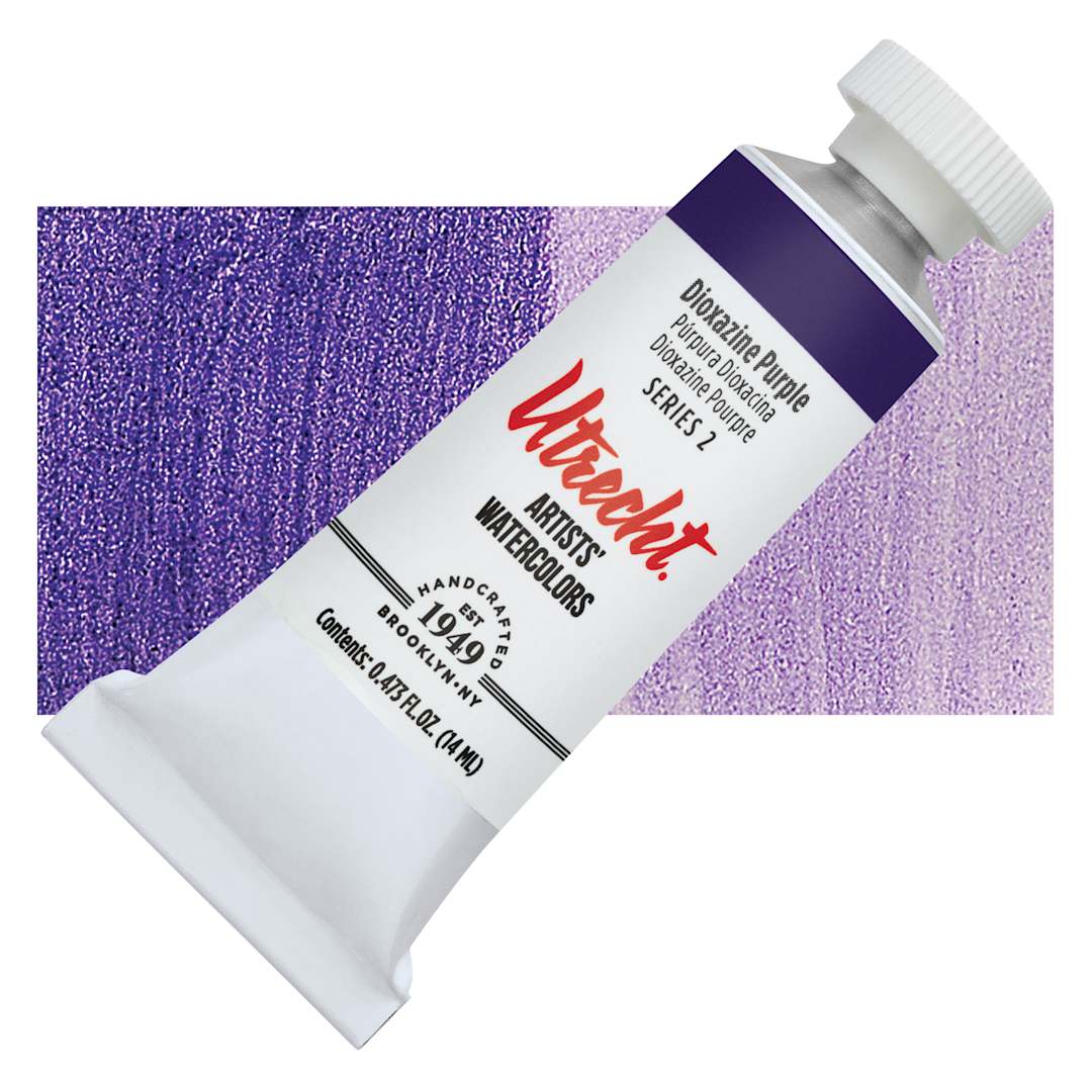 Open in modal - Utrecht Artists' Watercolor Paint - Dioxazine Purple, 14 ml tube and swatch