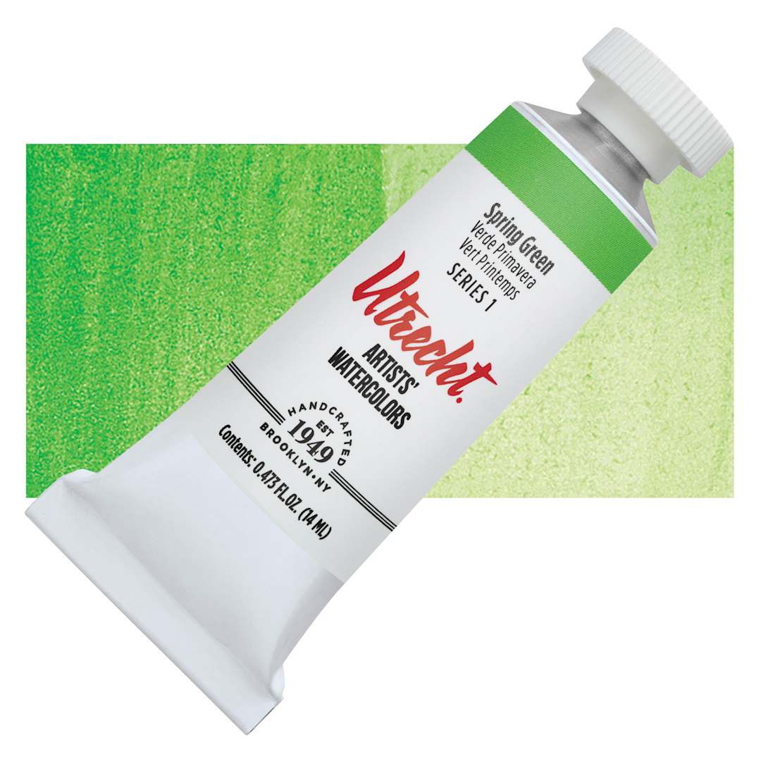 Open in modal - Utrecht Artists' Watercolor Paint - Spring Green, 14 ml tube and swatch