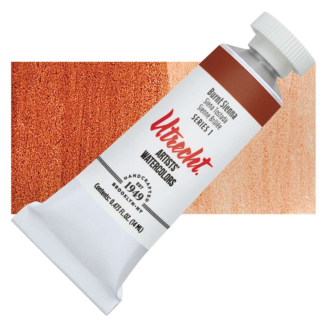 Open in modal - Utrecht Artists' Watercolor Paint - Burnt Sienna, 14 ml tube and swatch