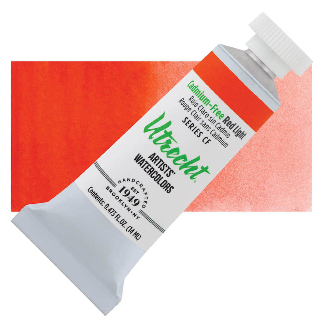 Open in modal - Utrecht Artists' Watercolor Paint - Cadmium-Free Red Light, 14 ml tube and swatch