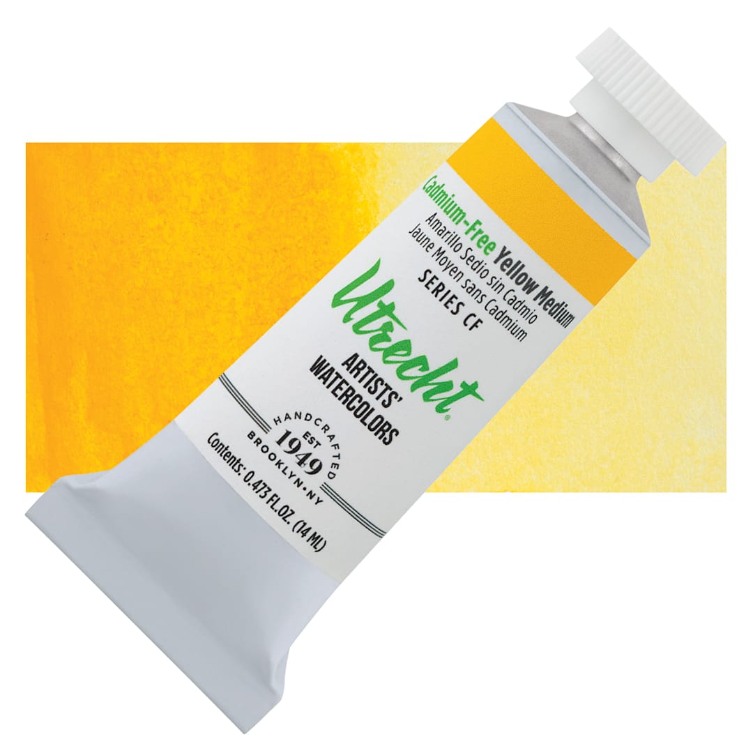 Open in modal - Utrecht Artists' Watercolor Paint - Cadmium-Free Yellow Medium, 14 ml Tube and swatch