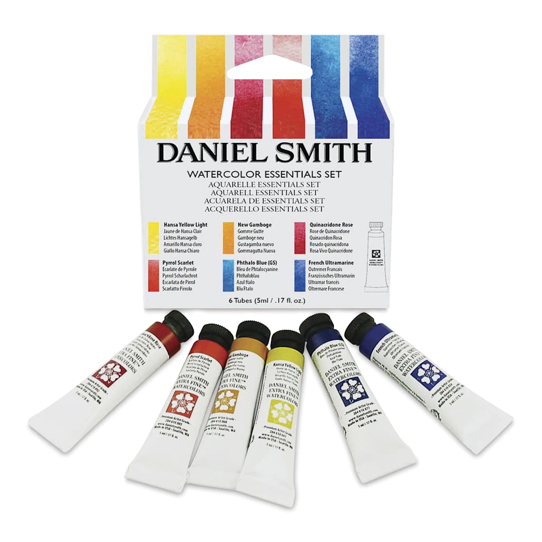 Open in modal - Daniel Smith Extra Fine Watercolor - Set of 6, Essentials, 5 ml Tubes, contents with packaging