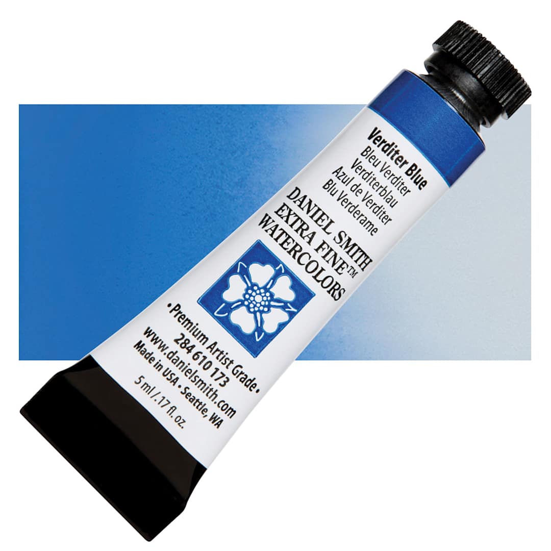 Open in modal - Daniel Smith Extra Fine Watercolor - Verditer Blue, 5 ml, Tube and swatch