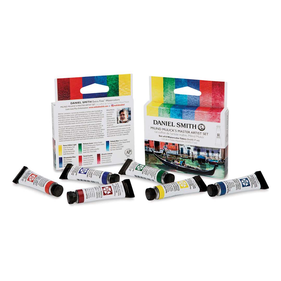 Open in modal - Daniel Smith Extra Fine Watercolor - Milind Mulick Master Artist, Set of 6, 5 ml Tubes (Tubes with front and back of packaging)