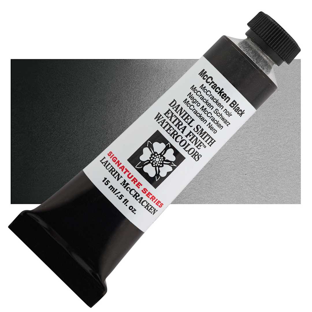 Open in modal - Daniel Smith Extra Fine Watercolor - McCracken Black, 15 ml Tube and swatch