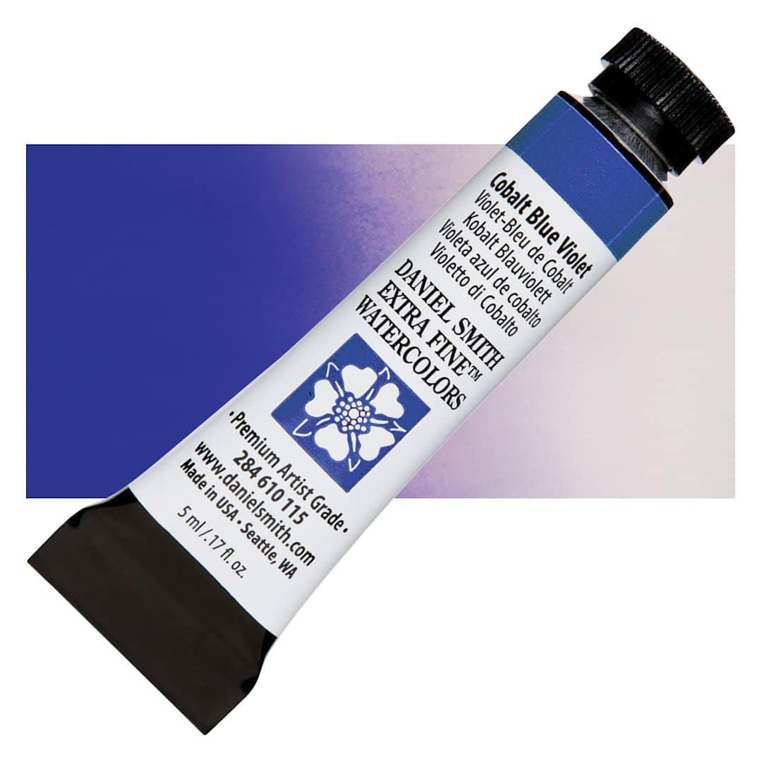 Open in modal - Daniel Smith Extra Fine Watercolor - Cobalt Blue Violet, 5 ml, Tube and swatch