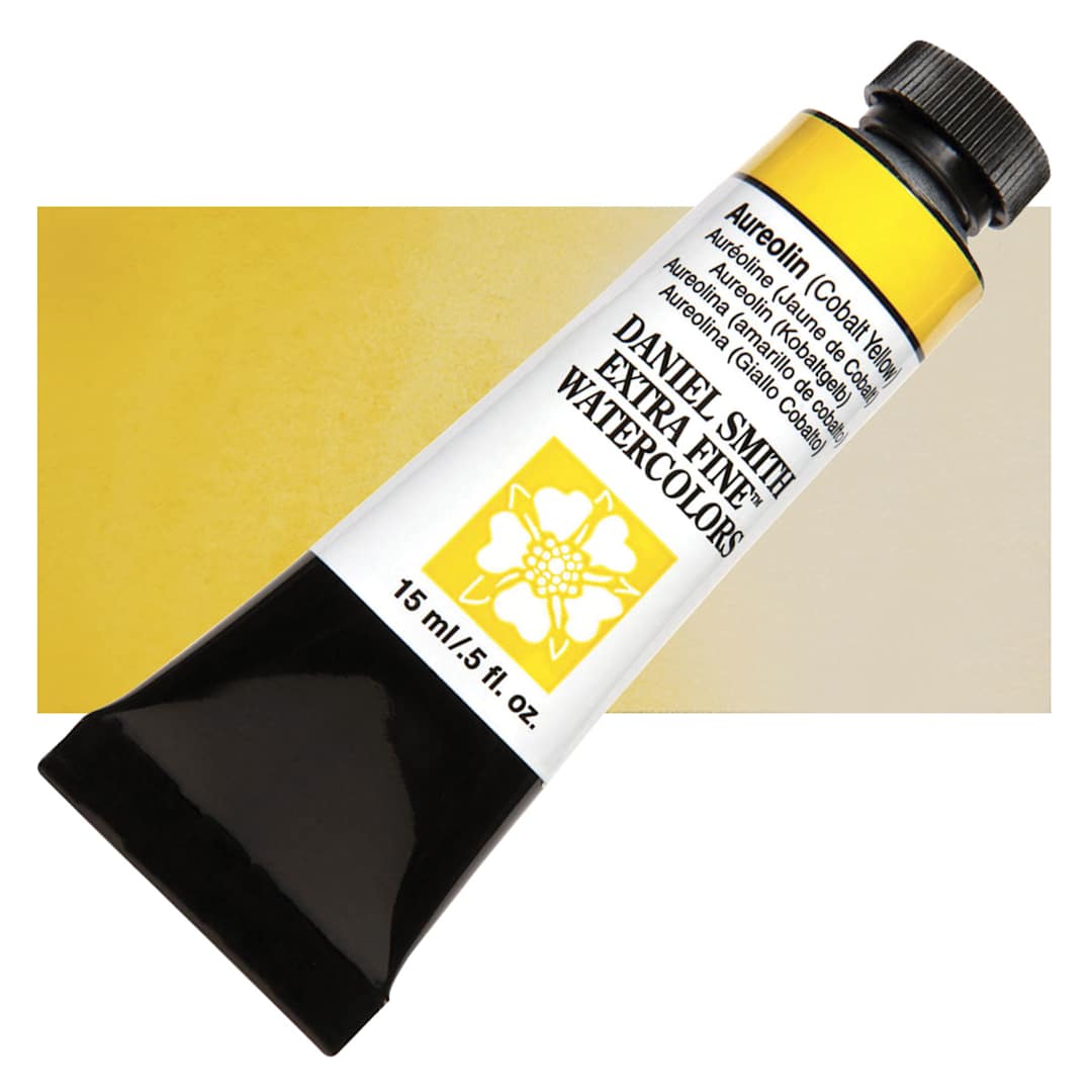 Open in modal - Daniel Smith Extra Fine Watercolor - Aureolin Cobalt Yellow, 15 ml Tube and swatch