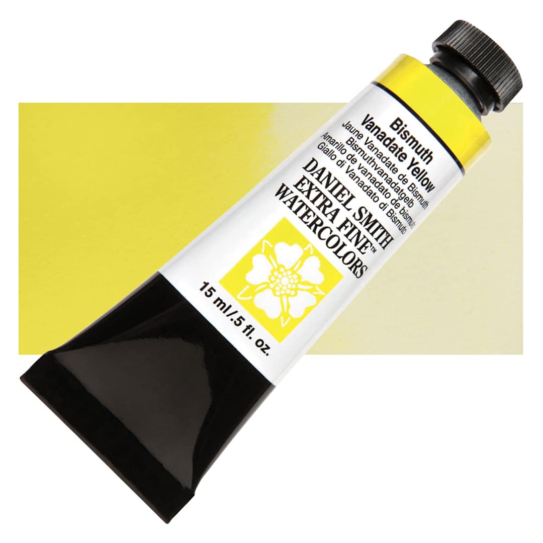 Open in modal - Daniel Smith Extra Fine Watercolor - Bismuth Vandate Yellow, 15 ml Tube and swatch