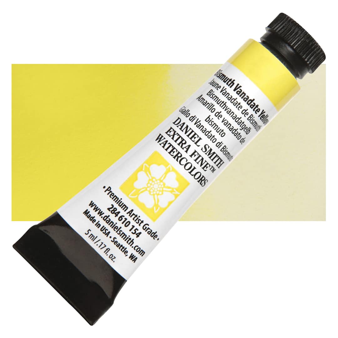 Open in modal - Daniel Smith Extra Fine Watercolor - Bismuth Vandate Yellow, 5 ml Tube and swatch