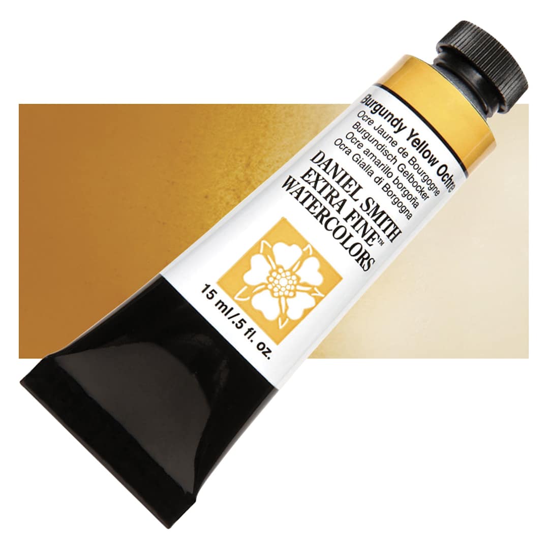 Open in modal - Daniel Smith Extra Fine Watercolor - Burgundy Yellow Ochre, 15 ml Tube and swatch