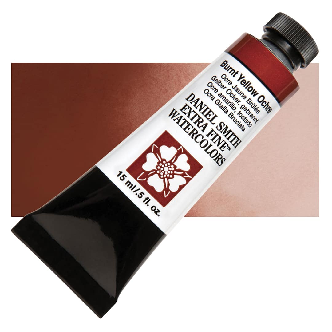Open in modal - Daniel Smith Extra Fine Watercolor - Burnt Yellow Ochre, 15 ml Tube and swatch