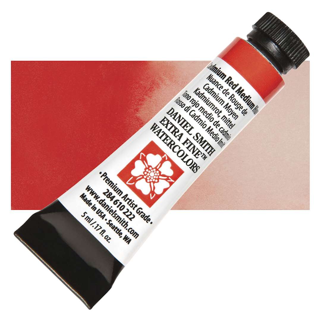 Open in modal - Daniel Smith Extra Fine Watercolor - Cadmium Red Medium Hue, 5 ml Tube and swatch