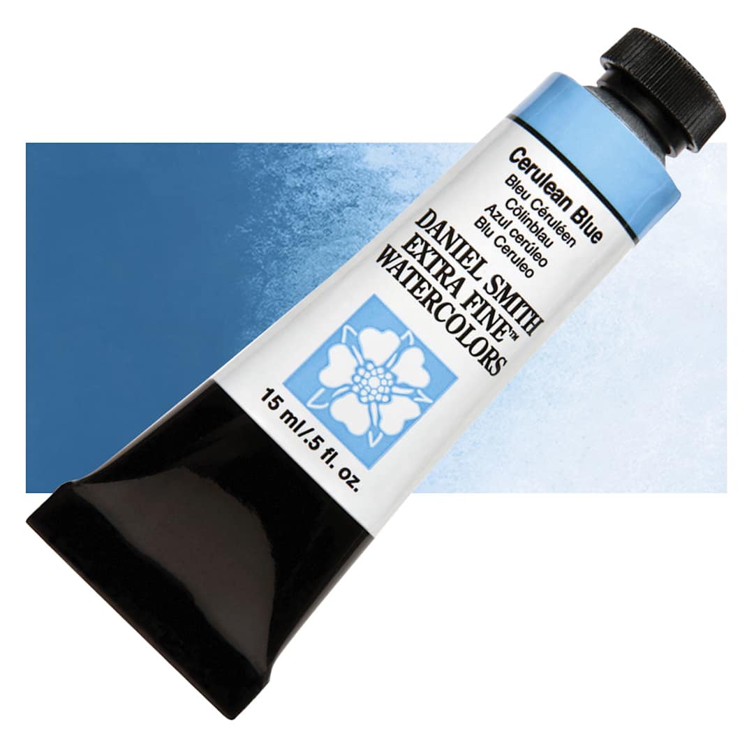 Open in modal - Daniel Smith Extra Fine Watercolor - Cerulean Blue, 15 ml Tube and swatch