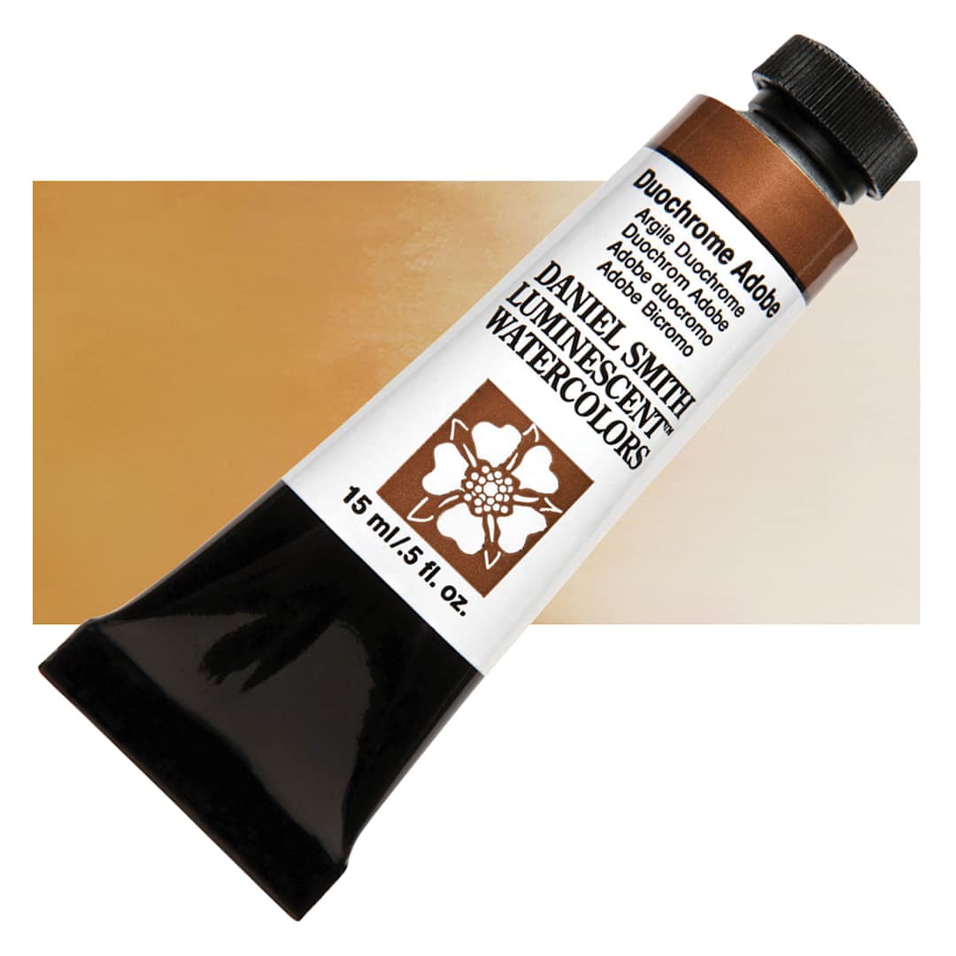 Open in modal - Daniel Smith Luminescent Watercolor - Duochrome Adobe, 15 ml, Tube and swatch