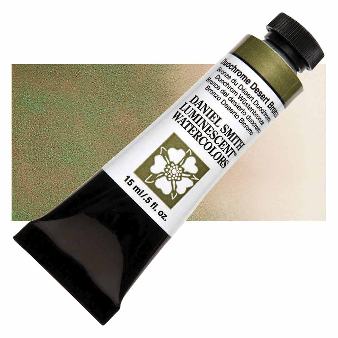 Open in modal - Daniel Smith Luminescent Watercolor - Duochrome Desert Bronze, 15 ml, Tube and swatch