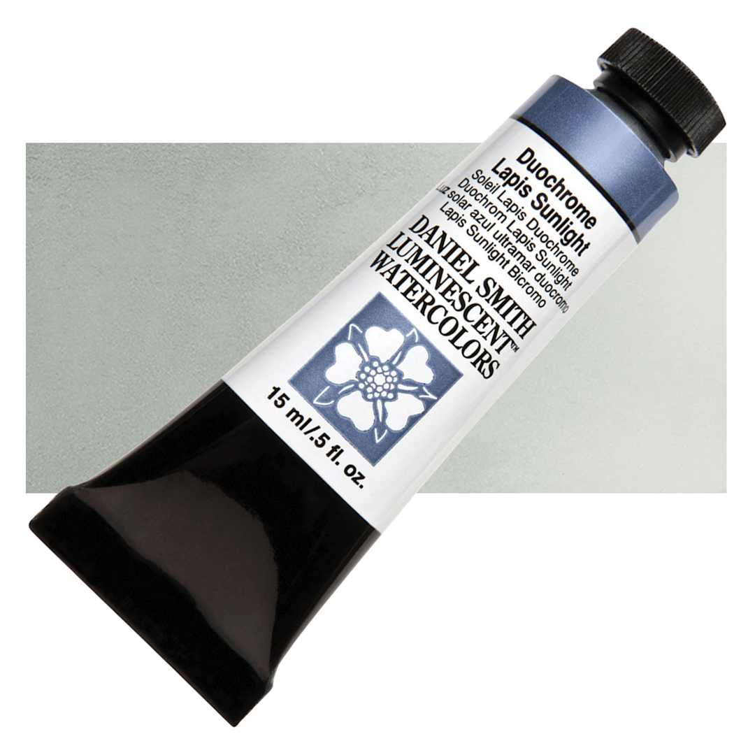 Open in modal - Daniel Smith Luminescent Watercolor - Duochrome Lapis Sunlight, 15 ml, Tube and swatch