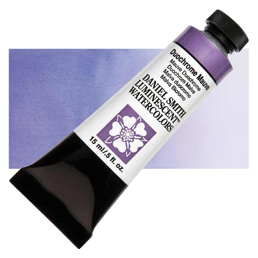 Open in modal - Daniel Smith Luminescent Watercolor - Duochrome Mauve, 15 ml, Tube and swatch