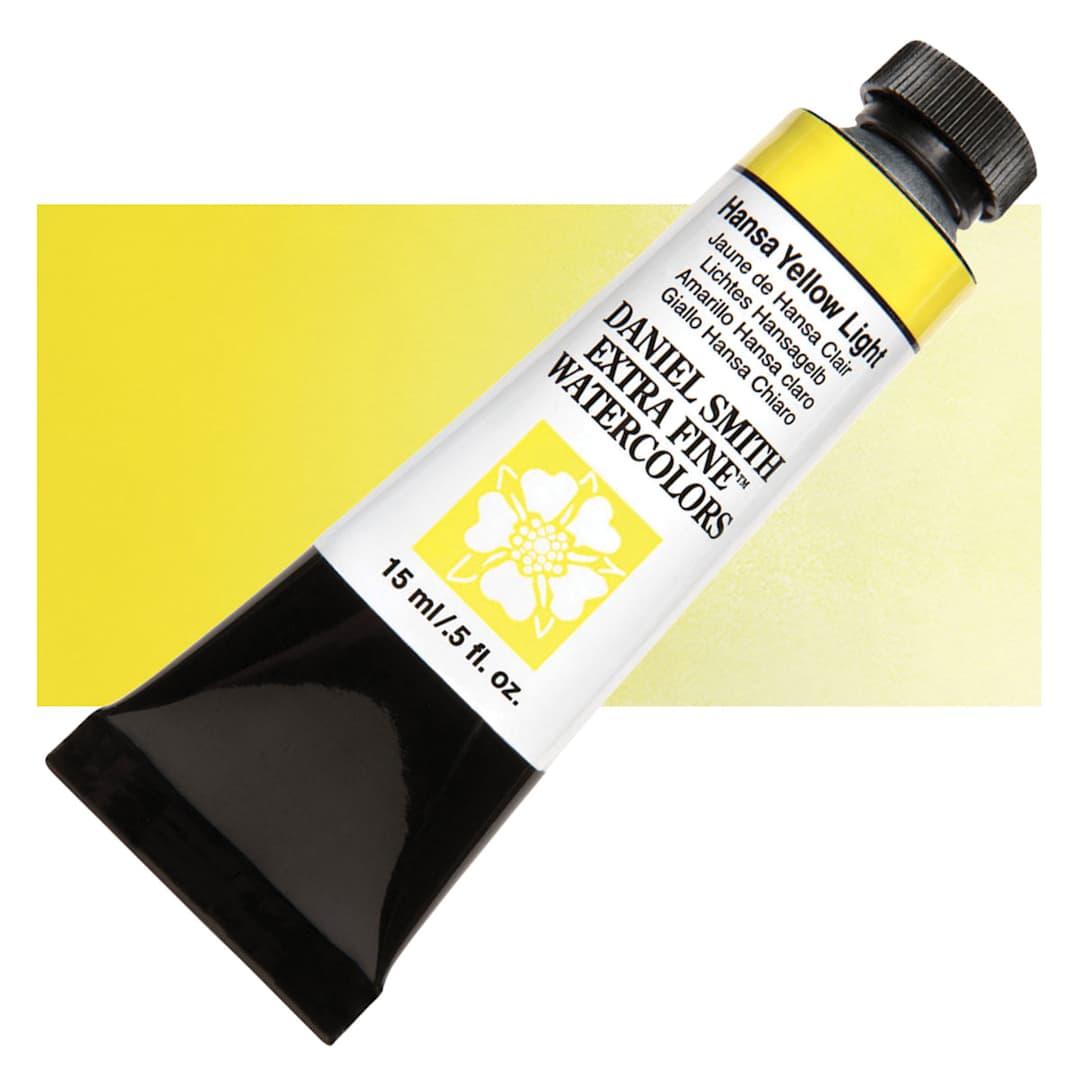 Open in modal - Daniel Smith Extra Fine Watercolor - Hansa Yellow Light, 15 ml Tube and swatch