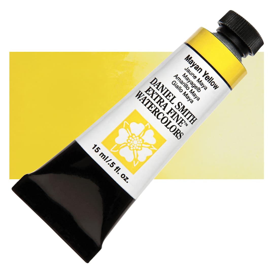 Open in modal - Daniel Smith Extra Fine Watercolor - Mayan Yellow, 15 ml Tube and swatch