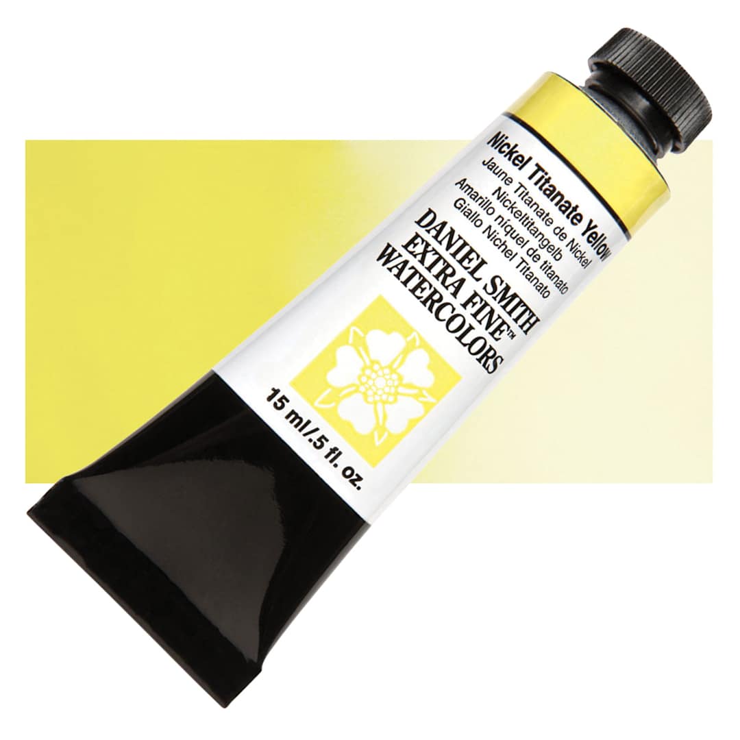 Open in modal - Daniel Smith Extra Fine Watercolor - Nickel Titanate Yellow, 15 ml Tube and swatch