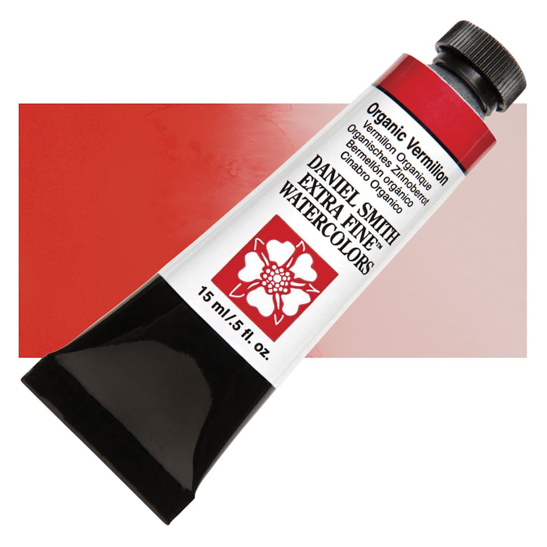 Open in modal - Daniel Smith Extra Fine Watercolor - Organic Vermilion, 15 ml Tube and swatch