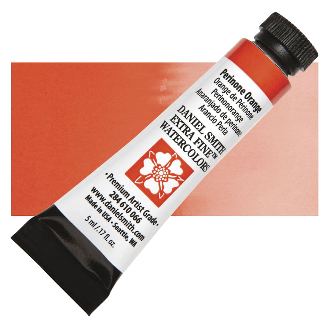 Open in modal - Daniel Smith Extra Fine Watercolor - Perinone Orange, 5 ml Tube and swatch
