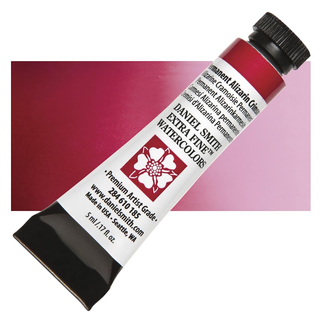 Open in modal - Daniel Smith Extra Fine Watercolor - Permanent Alizarin Crimson, 5 ml Tube and swatch