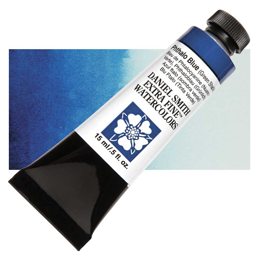 Open in modal - Daniel Smith Extra Fine Watercolor - Phthalo Blue Green Shade, 15 ml Tube and swatch