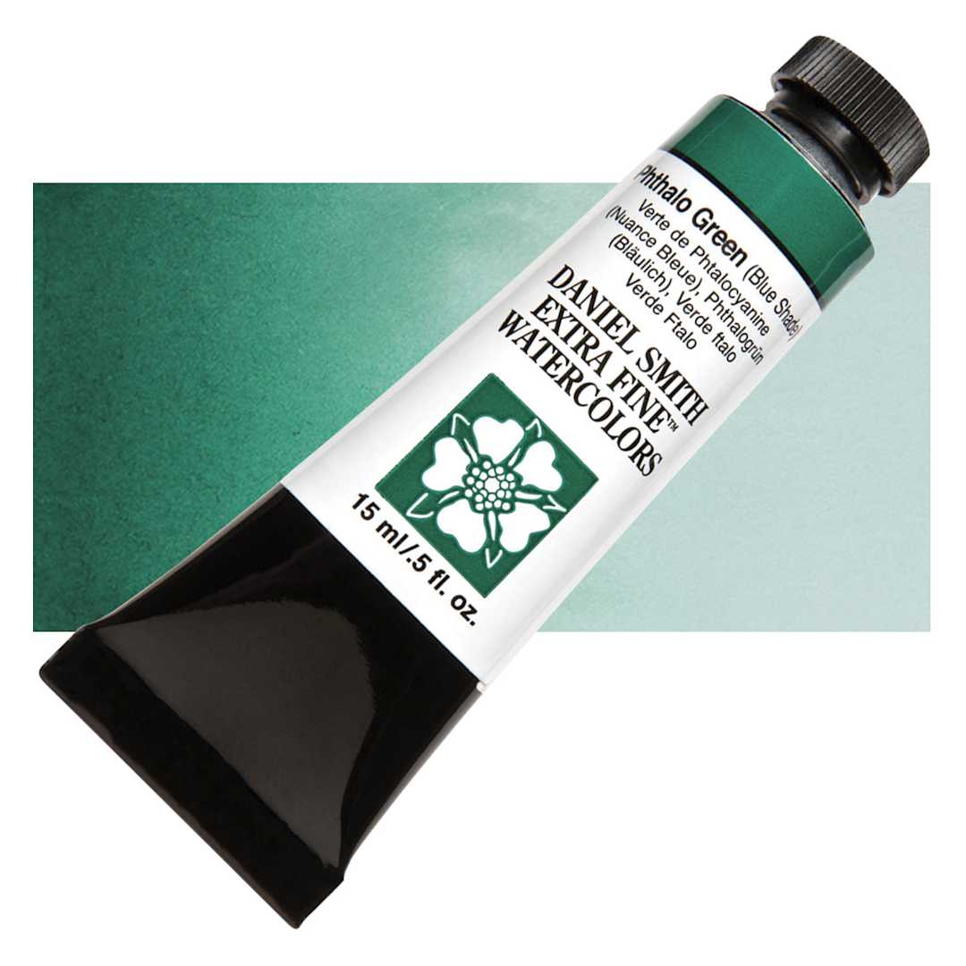 Open in modal - Daniel Smith Extra Fine Watercolor - Phthalo Green Blue Shade, 15 ml Tube and swatch